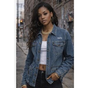 Pelle Pelle Denim Jacket Women L Embellished  Studs Urban Streetwear Hip Hop